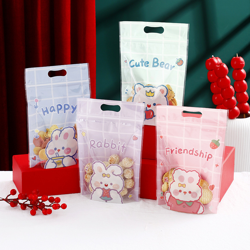 新しいかわいい雪花ショートニング自立袋牛圧延糖チャック袋透明クッキー月餅自封袋50個入り|undefined