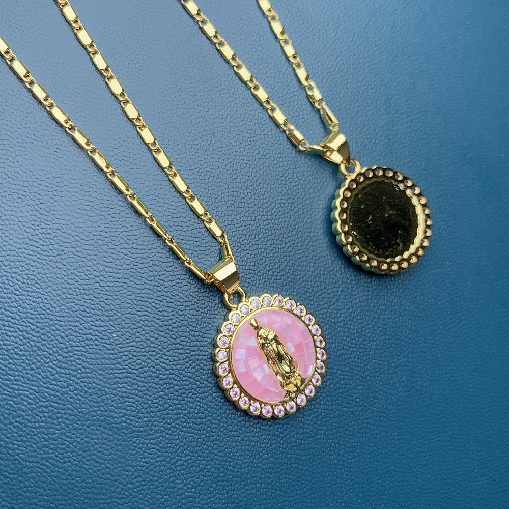 Fashion Portrait Copper Inlay Shell Zircon Pendant Necklace 1 Piece