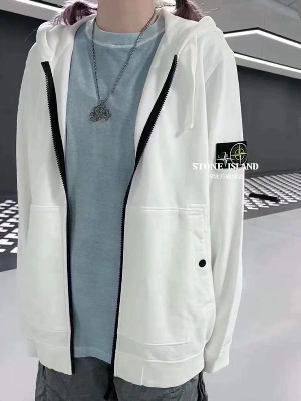 跨境STONE ISLAND石头24ss纯色开衫拉链连帽卫衣上衣休闲外套潮岛|undefined