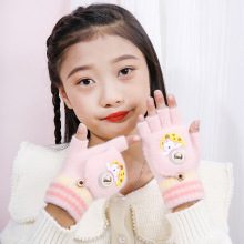 新款冬季儿童手套可爱卡通宇航员半指翻盖学生保暖针织手套5-10岁