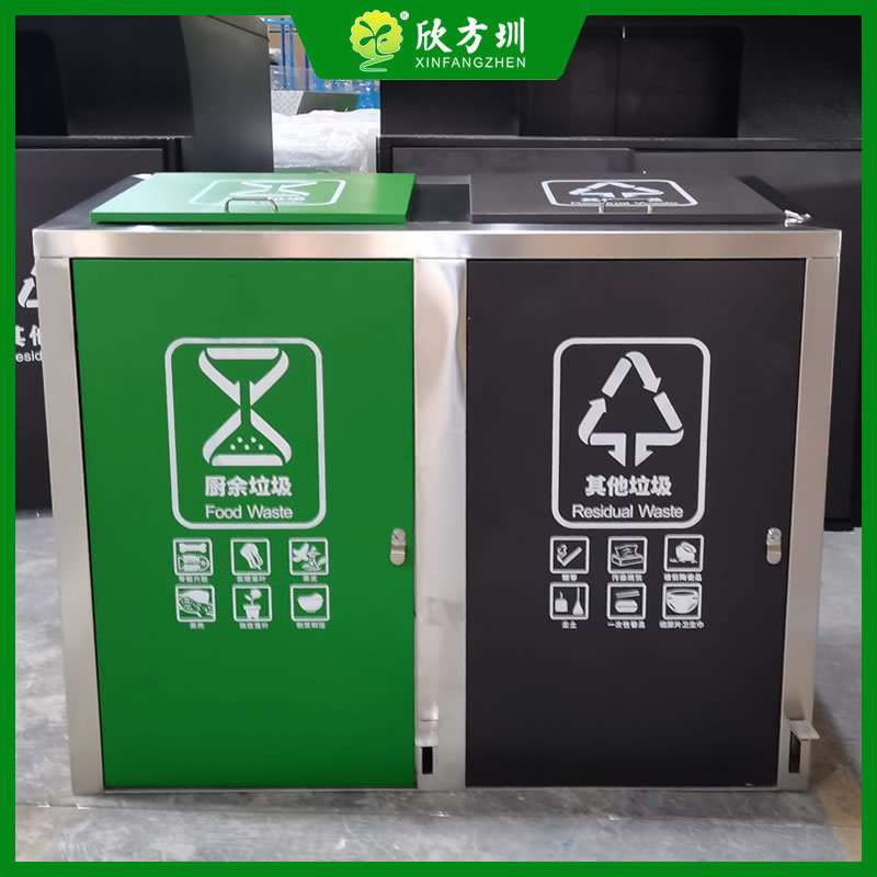 户外社区密闭式240升塑料内筒大容量脚踏式不锈钢分类垃圾桶罩子