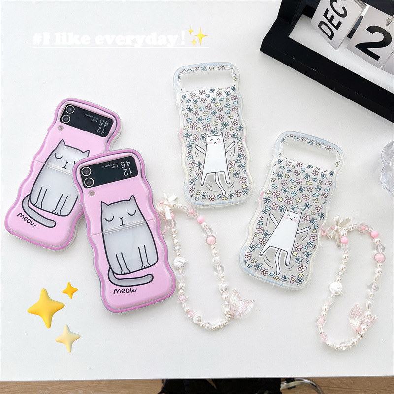Cartoon cat Samsung z phone case FLIP5 folding filp3 protective case floral 4 for Galaxy soft wave Cartoon cat Samsung z phone case FLIP5 folding filp3 protective case floral 4 for Galaxy soft wave