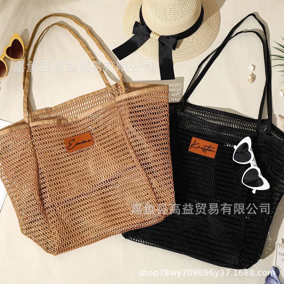 纯色沙滩包-男女轻便大容量旅行手提包，游泳池度假购物手提包