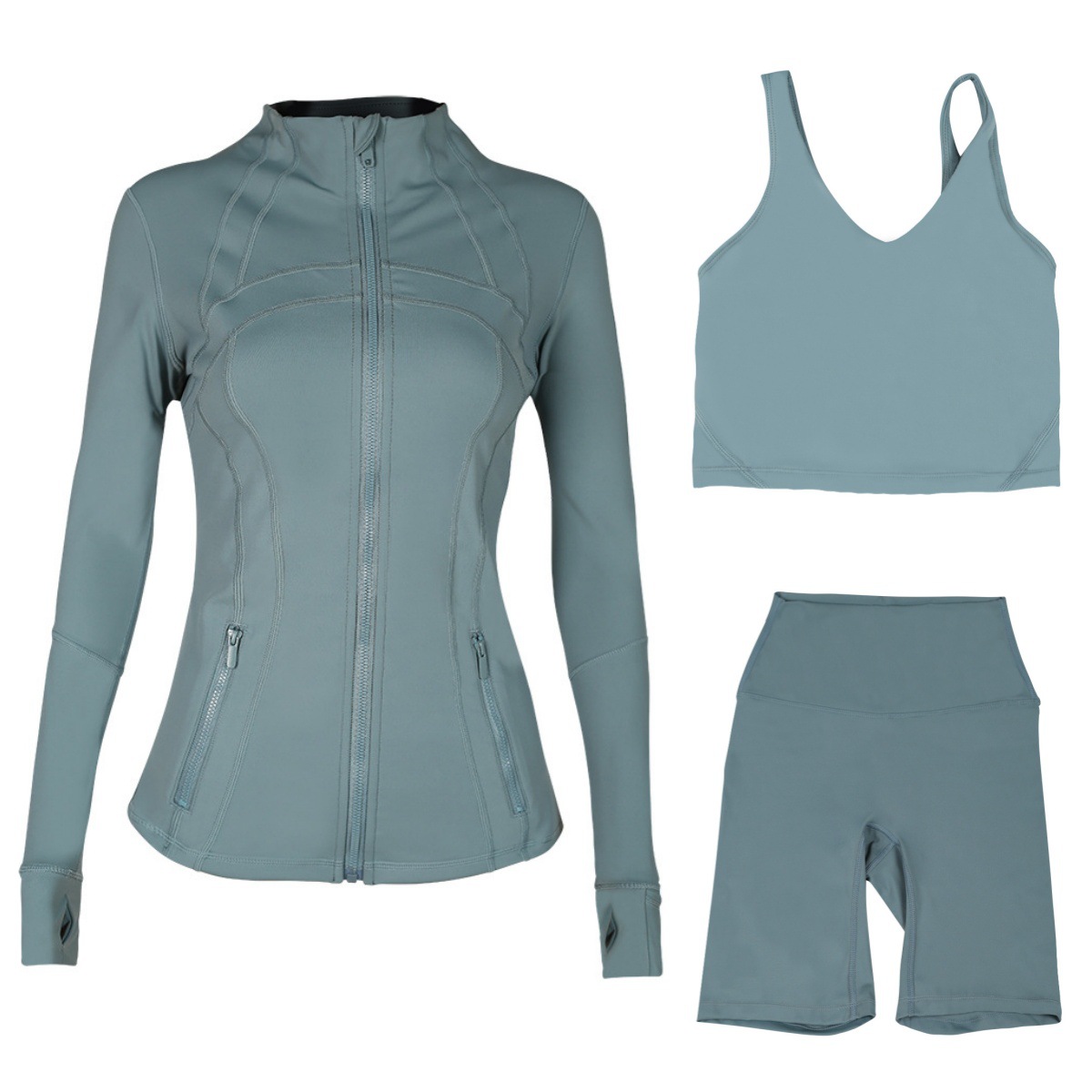 Women's 3-Piece Workout Set – Breathable Jacket, U-Back Sports Bra & 5" Shorts For Yoga, Running & Gym (S-Xxxl, 40+ Colors)​_ecoleips.com