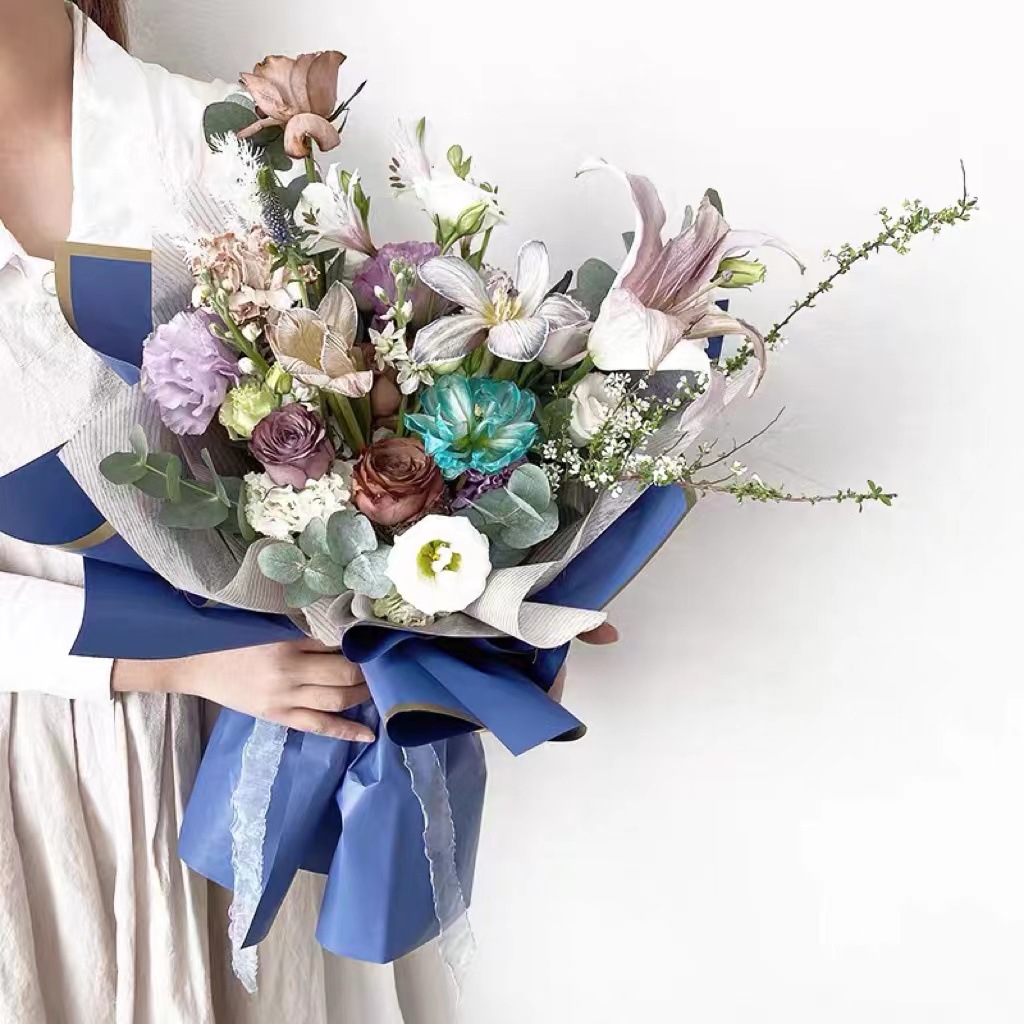 Lizgiran conocer a prueba de agua floral borde dorado bolsa de papel Flor de Papel ramo de flores material de embalaje