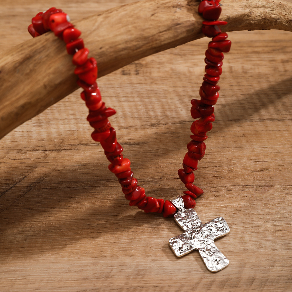 Jewelry Turquoise Beaded Stone Women's Versatile Cross Necklace_voghion.com