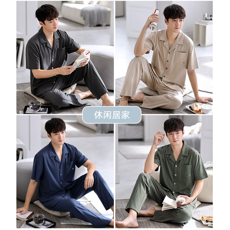 Pijamas de verano para hombre 100% algodón pantalones de manga corta ropa para el hogar traje de verano delgado para hombre más tamaño