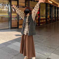 法式复古设计感小众牛仔坎肩女学生早秋款外穿衬衫新款三件套装