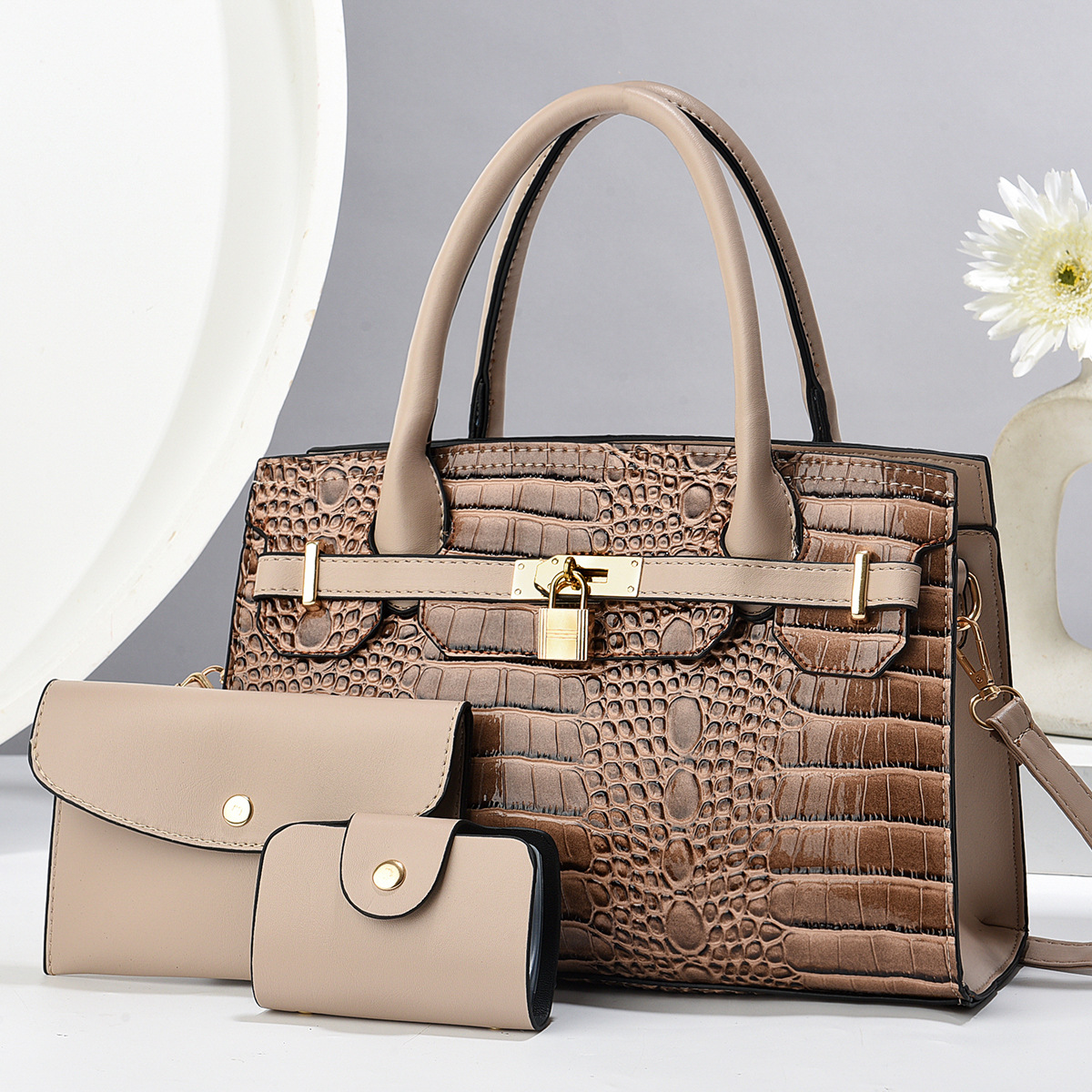 Taizhou bolso de mujer bolso de mano bolso de madre e hijo bolso de tres piezas con patrón de cocodrilo bolso de mensajero de un solo hombro bags