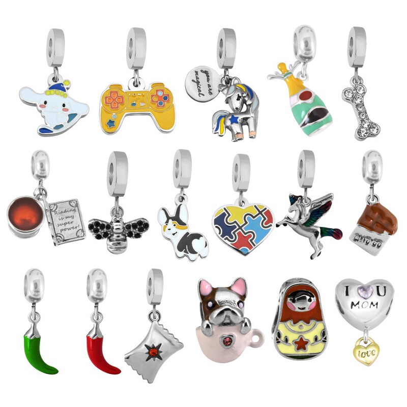 Pandora Beads Silver Cartoon Bee L Beads DIY Bracelet Accessories Jewelry Oil-Drip Chili Pendant for Women