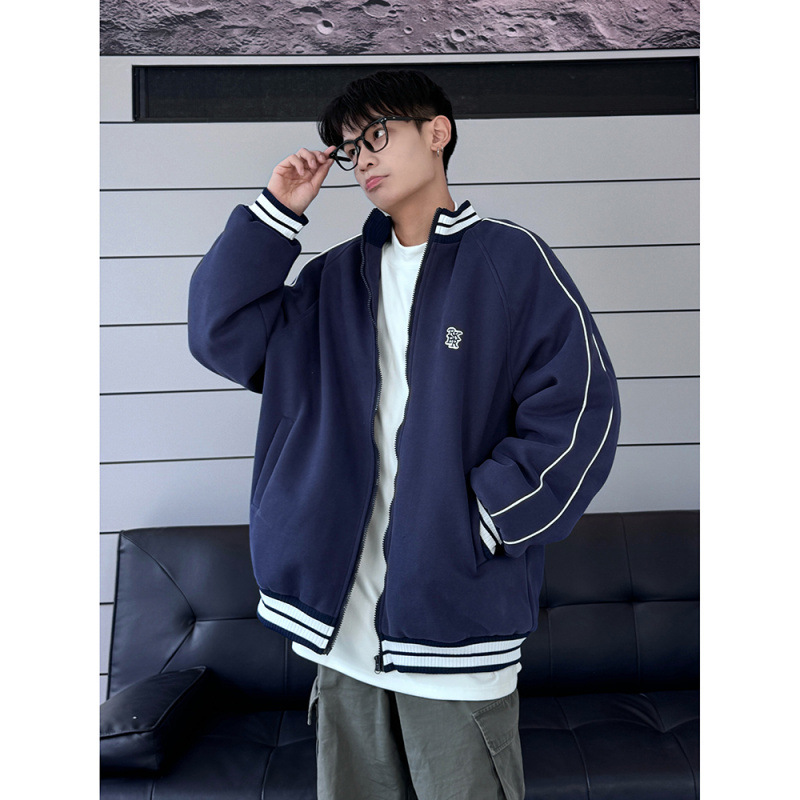 ACU 남성복 | 400G 벨벳 루즈 야구 재킷 2025 가을과 겨울 리브 자수 재킷 남성 코트