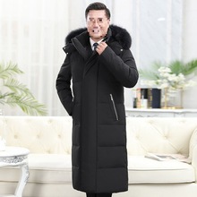 中老年羽绒服男长款过膝大码休闲加厚冬装防寒潮爸爸装白鸭绒外套