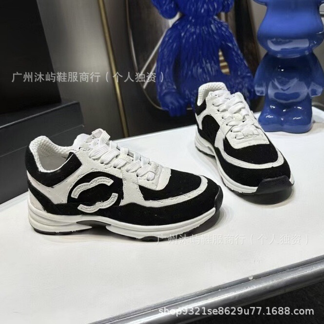High-Top Chanel-Style Breathable Mesh Casual Women's Sneakers 2025 New Lace-Up Height-Increasing Panda Color-Blocking Dad Shoes
