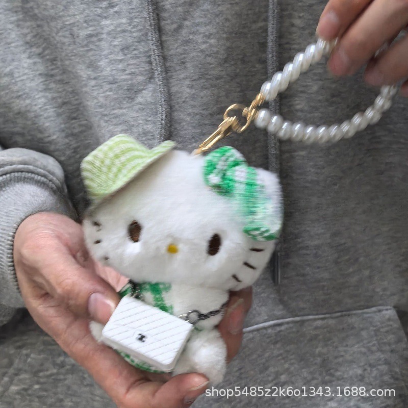 黑色草帽kitty帽宝宝挂件爱心扣公仔玩偶可爱赫本风挂饰钥匙扣|undefined