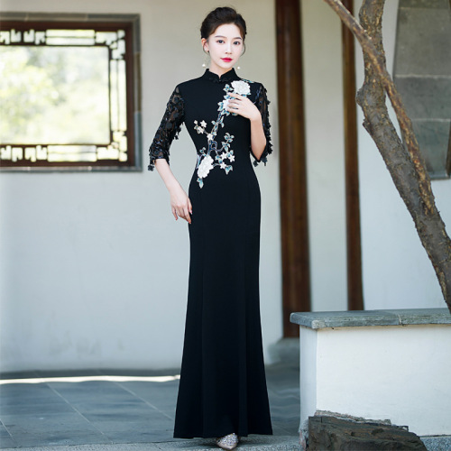 White black red purple Runway qipao the new long graceful atmosphere of Chinese style costumes toastmaster evening dress