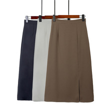 百搭遮肚显瘦中长裙跨境女装梨型身材开叉西装裙高腰包裙批发9006