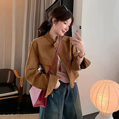 美拉德麂皮绒皮衣外套女2025春秋新款韩系休闲时尚小个子短款夹克