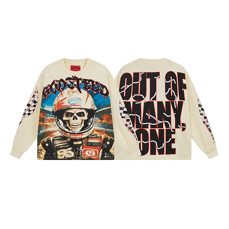 Al por mayor transfronterizo MideaGO Skull Metal Rock Band Robot camiseta de base de algodón suelta camiseta de manga larga