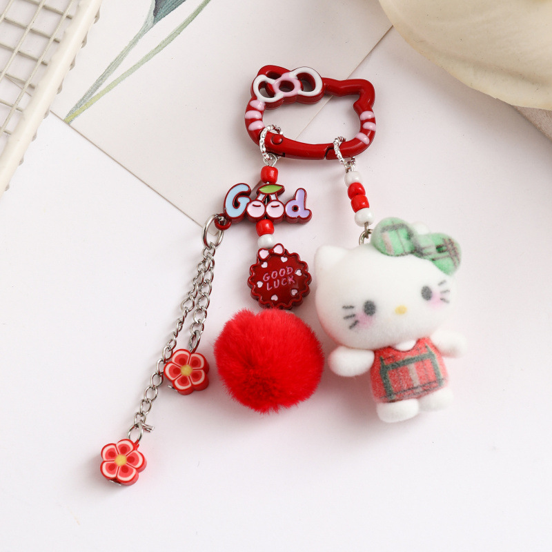 Cartoon Flocked 3D Hello Kitty Miu Series Dopamine Phone Chain Pendant DIY Bag Charm Keychain Trendy Toy
