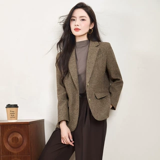 毛呢小西装外套女秋冬2026冬季新款高级感女士休闲加厚款呢子西服