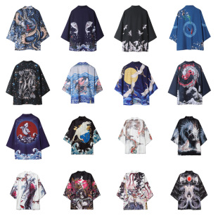 Cross-border new ukiyo-e kimono cloak 3D digital printing kimono cloak cardigan feather woven coat one-piece delivery