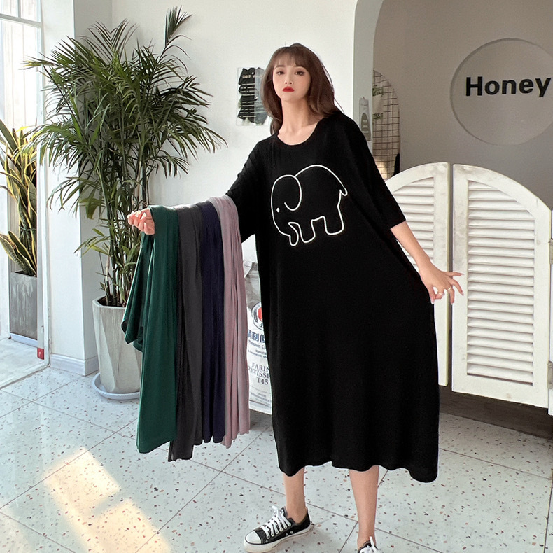 South Korea Simple Summer New Short-sleeved dress Women's Loose Casual Elegant Slimming Maternity Dress Trendy