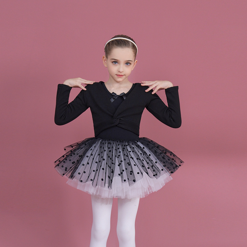 Children's dance clothing with added velvet and thickened winter long sleeved girls' training suit, children's ballet skirt jacket, black pure cotton