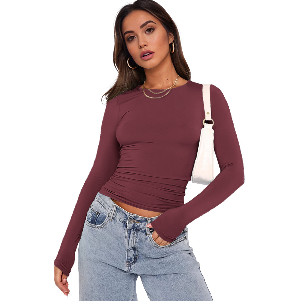 Nuevos populares europeos y estadounidenses camisetas de manga larga, camisetas de base de primavera y otoño, camisetas de yoga delgadas y cómodas