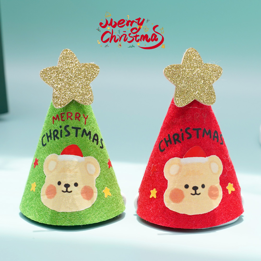 Conjunto de ursinho feliz bordado para animais de estimação, suprimentos de feltro, chapéu de pé, gola redonda, gato, coelho, cachorro_voghion.com