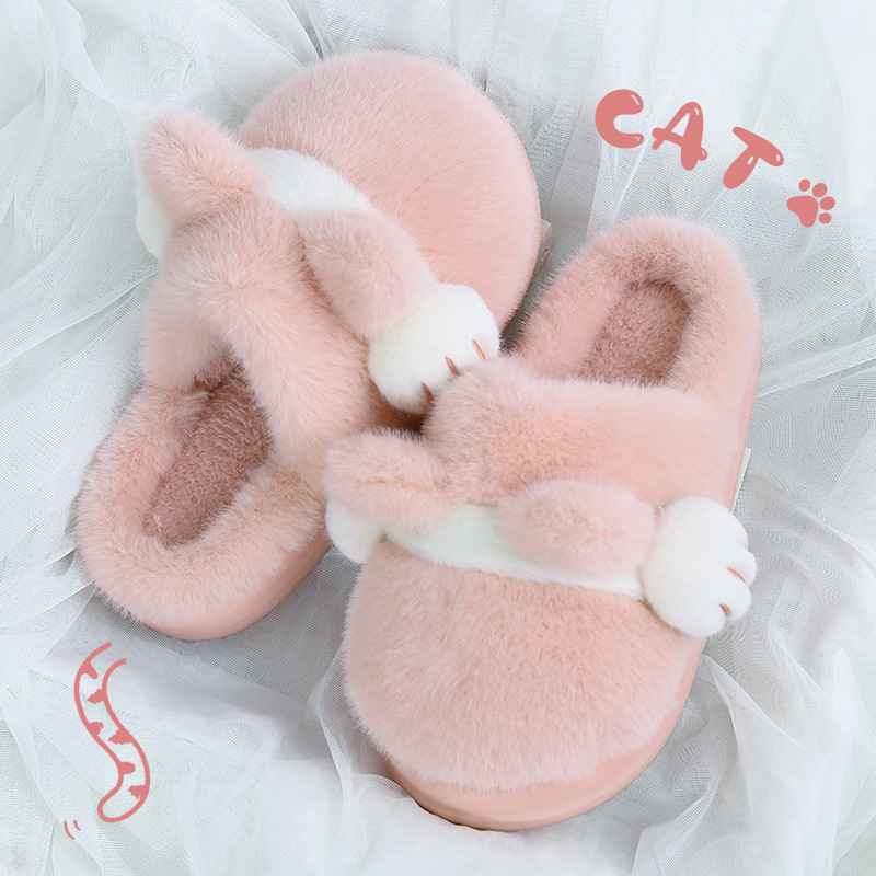 Círculos animados de perros zapatos de algodón de invierno pareja en el hogar aumento de la base gruesa calentamiento antideslizante zapatillas de algodón para mujeres pueden usar pelusa