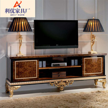 亚历山大意大利欧式客厅家具 实木雕花 金箔实木矮柜厅柜 电视柜