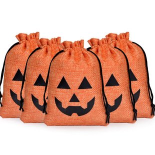 New Cross-Border Hot Selling Halloween Party Halloween Candy Gift Decoration Packaging Drawstring Bag Linen Drawstring Bag
