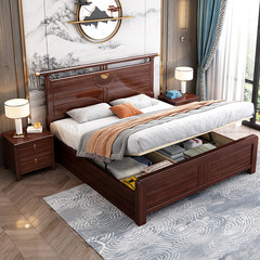 1.8-meter solid wood bed, modern and simple double bed, 1.5-meter high box storage bed for the master bedroom in new Chinese style 