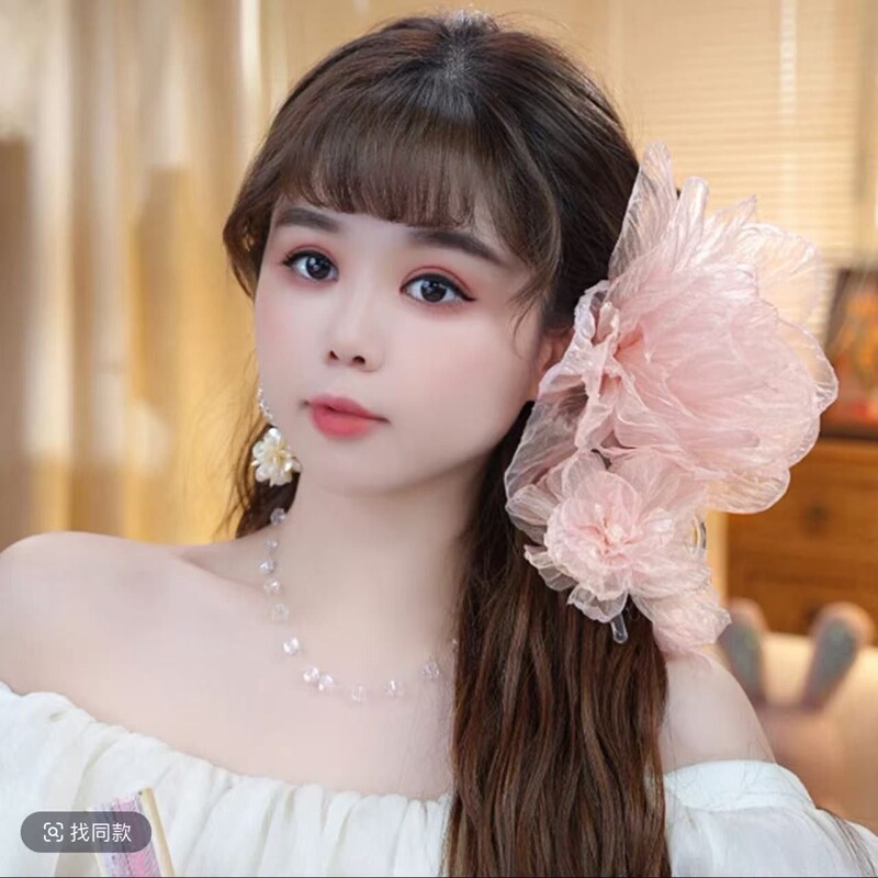 【芳华】抓夹仙气网纱花朵发夹原创设计气质发饰优雅百搭鲨鱼夹女|undefined