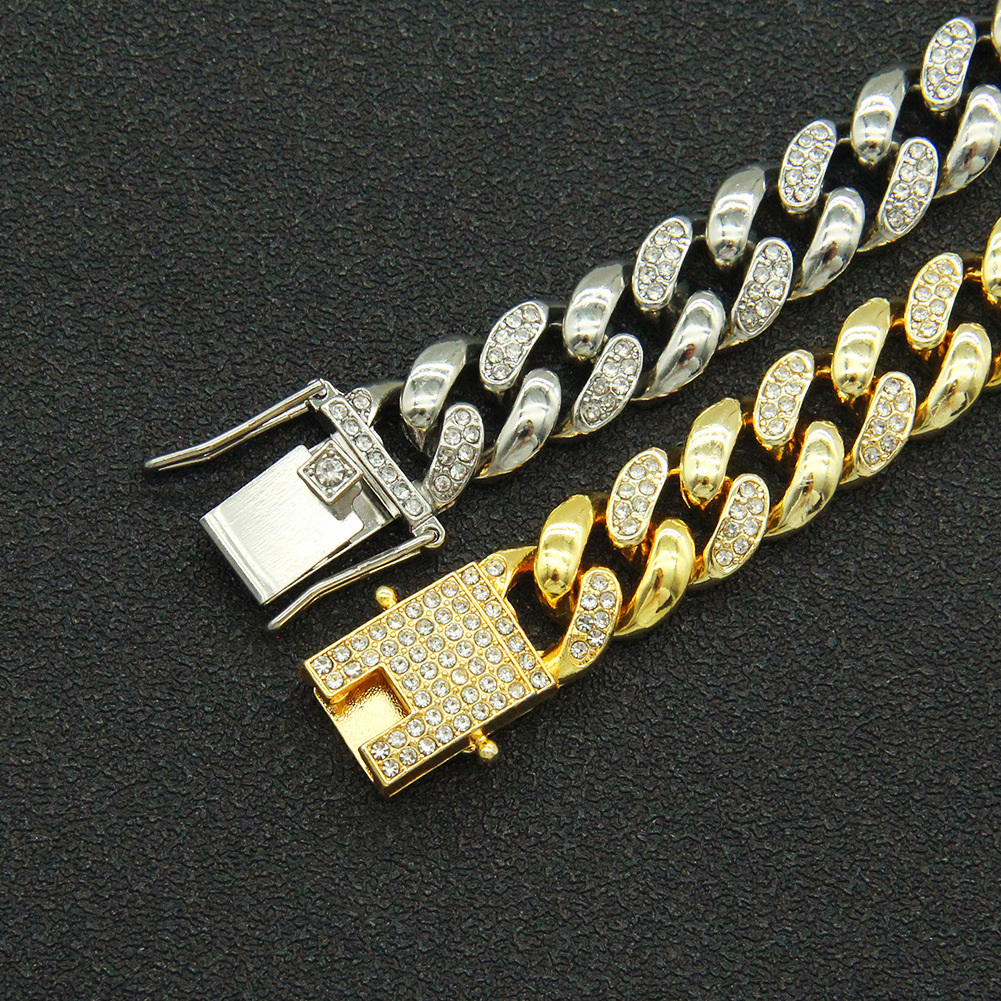 European and American hip-hop glossy diamond mosaic personality Cuban chain bracelet