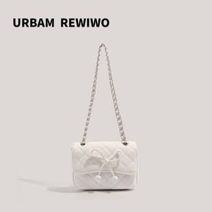 Cute shoulder bag with bow with diamond pattern, universal small bag, chain bag