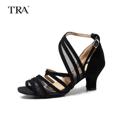 Wholesale Latin dance shoes for women adult dancing shoes with medium height square dance shoes soft bottom ballroom shoes moleskin sandals single shoes
