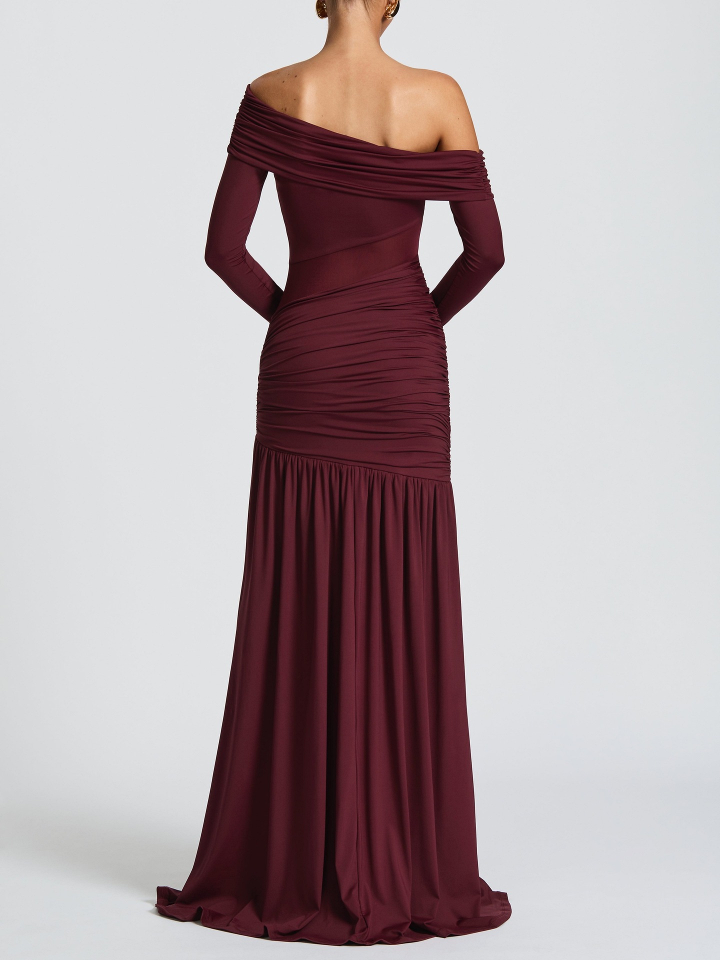 Trendy Elegant Women's One Shoulder Dress Waist Cinched Pleated Split Hem High Waist Slim Summer Spring Fashion Dress_ecoleips.com