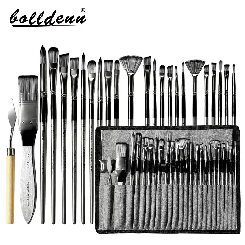 24支画笔套装 跨境热卖帆布笔帘油画笔尼龙水粉水彩画笔厂家直销