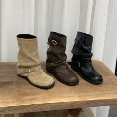 粗跟黑色英伦风中筒马丁靴女靴子2025春秋季单靴西部裤管堆堆短靴