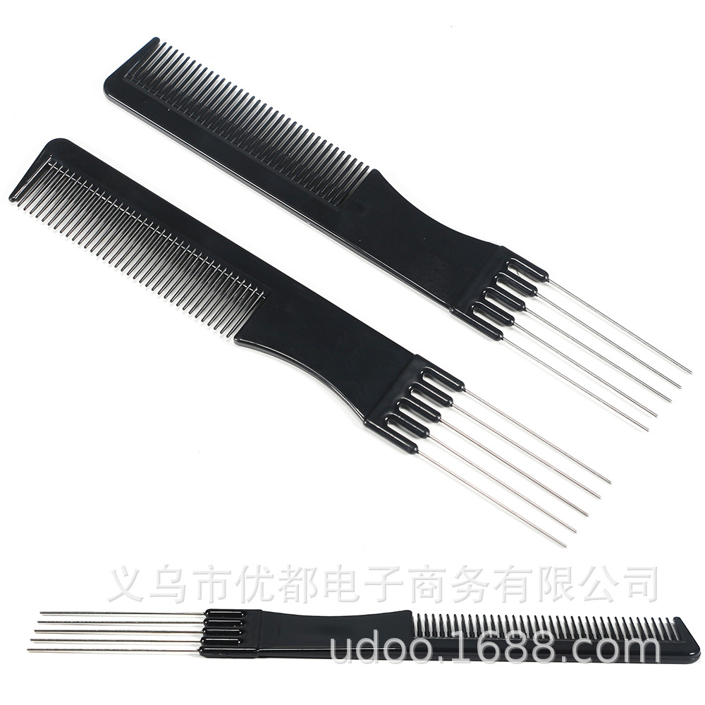 BlueZOO logotipo de impresión explosivo transfronterizo salón peluquería material PP peine de inserción pala cabeza de aceite peine de aguja de acero negro