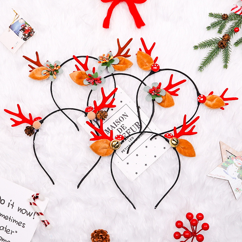 Christmas Deer Antler Headband for Adults and Children, Forest Style Reindeer Headband, Holiday Performance Party Costume and Atmosphere Prop