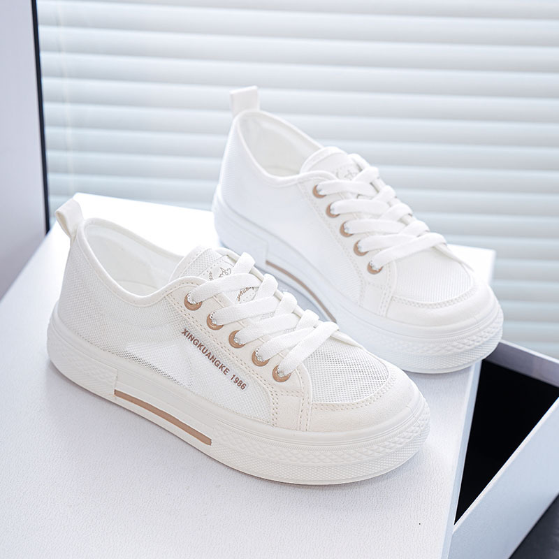 2025 New Summer Canvas Mesh Shoes Korean Style Ins White Shoes Female Students Breathable Casual Shoes Popular Mesh Shoes