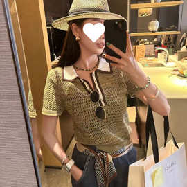 小众设计感翻领撞色上衣女2025夏季新款短袖毛衣独特超好看小衫