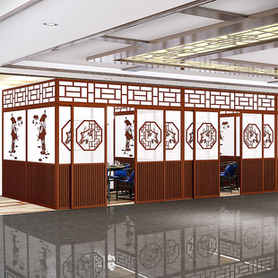 New Chinese-Style Dining Private Room with Door Screen Hot Pot Restaurant Teahouse Indoor Iron Partition Wall Fence