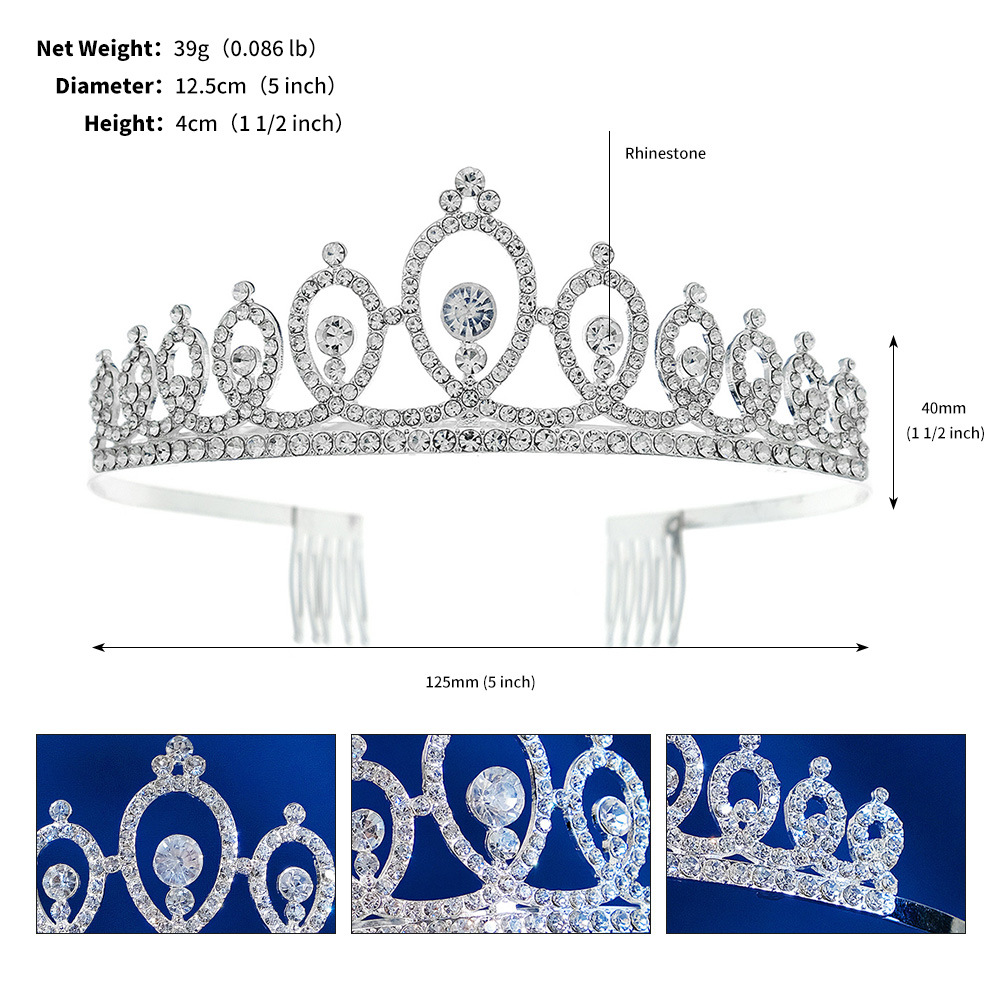 European And American Alloy Rhinestone Birthday Crown Comb Bride Wedding Party Hair Accessories Children's Performance Rhinestone Headband Crown