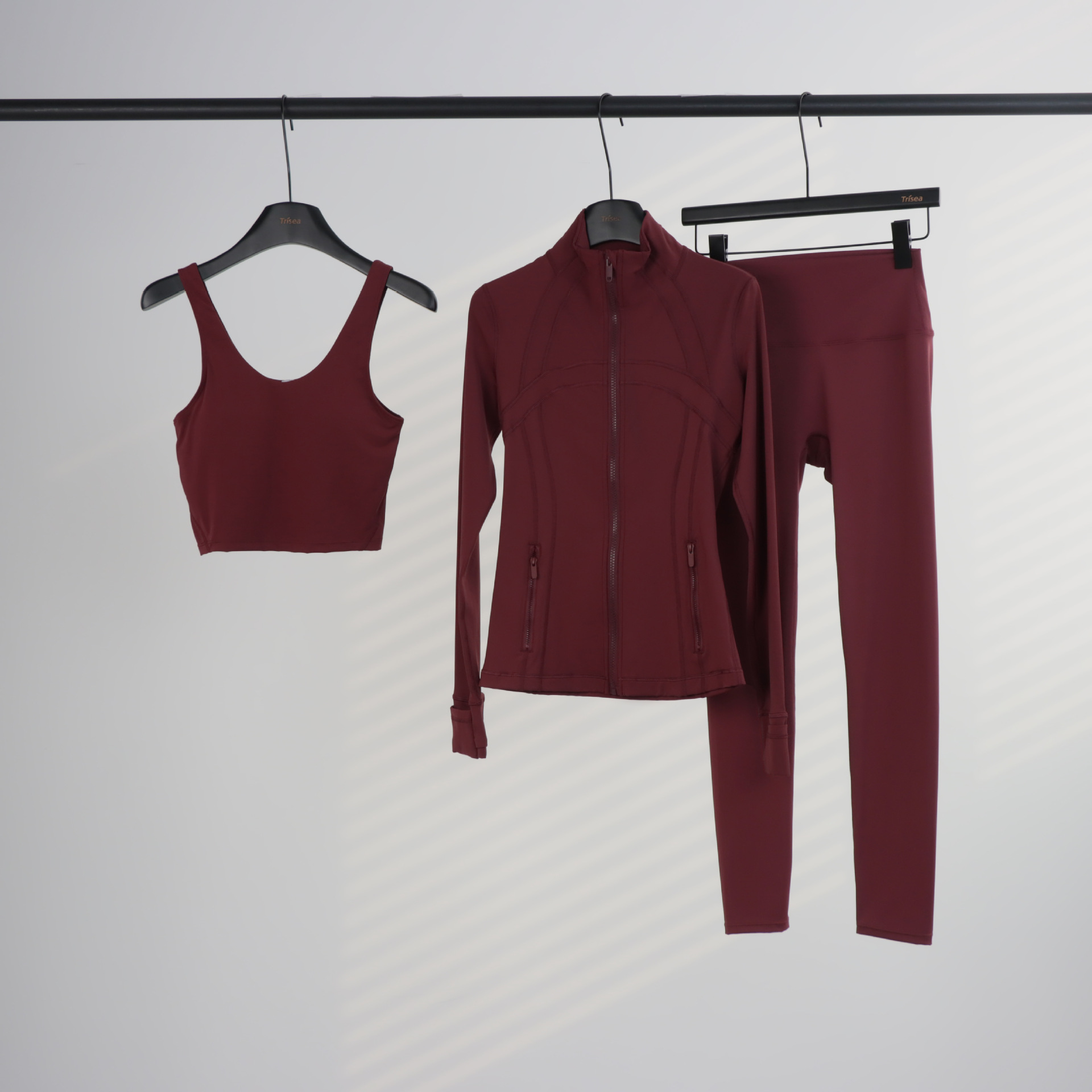 Conjunto de yoga LULU de tres piezas: chaqueta, camiseta sin mangas con cuello en U y leggings de cintura alta para mujer.