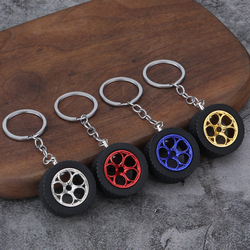 Spot Cross-Border Car Tire Keychain Wheel Hub Key Pendant Rubber Rim Racing Wheel Hub Key Chain