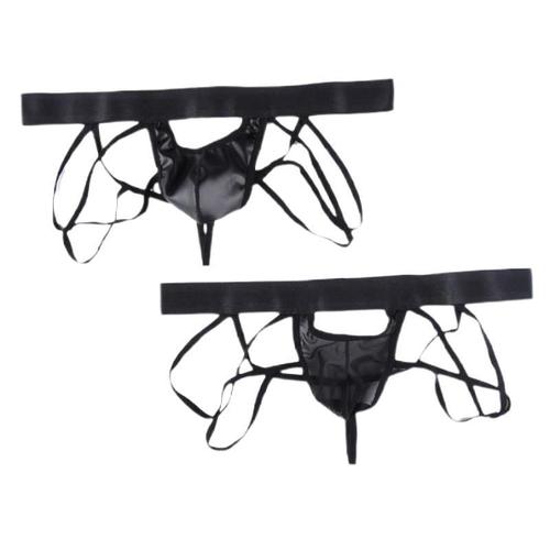 Men's underwear, mesh transparent, imitation leather, sexy butt lifting men's double thong T-pants 1042SD