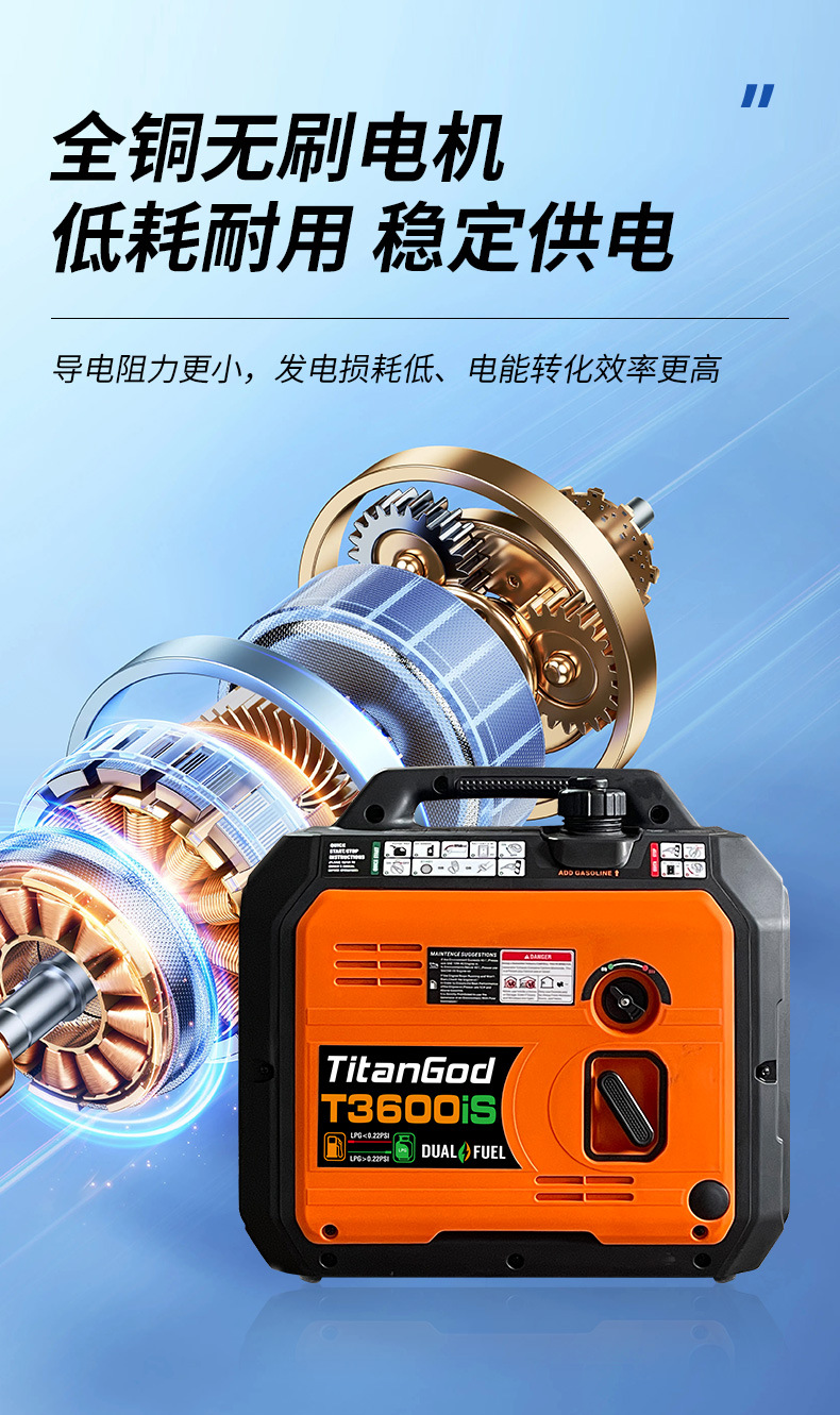 Dual-fuel gasoline generator, silent inverter generator, small portable commercial model with remote control, cross-border export